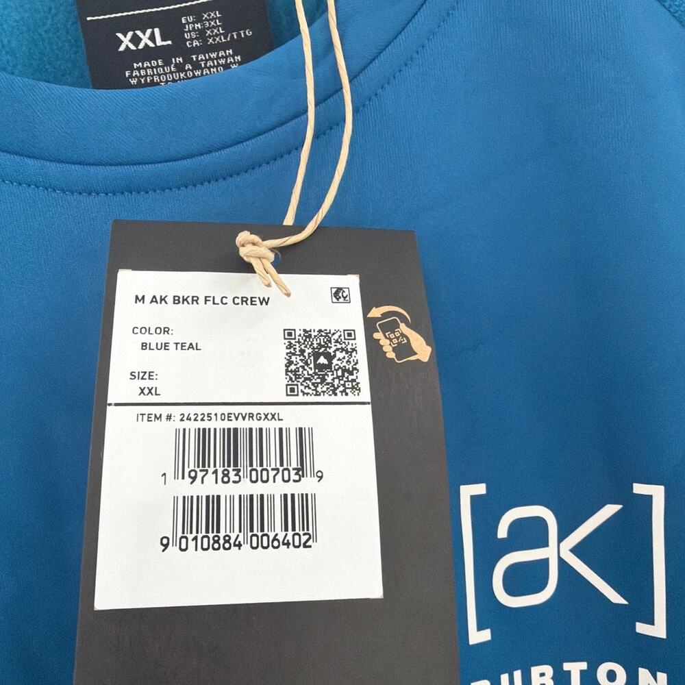 Burton [ak] Blue Teal Baker Stretch Crewneck Fleece Sweatshirt Size XXL - Picture 5 of 11